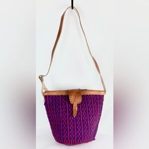 NWOT Sisal and Wool Woven Handbag w/leather top/closure/straps